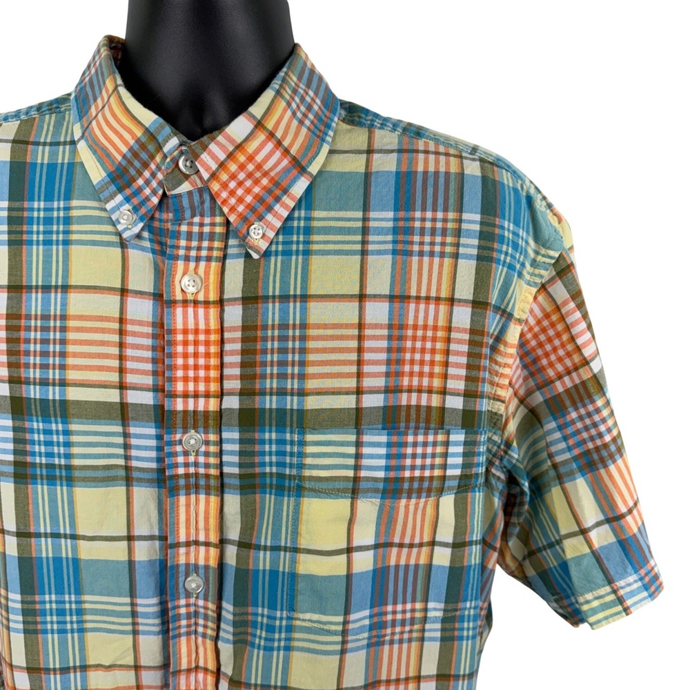 Orvis Mens XL Short Sleeve Plaid Button Down Shirt Cotton Multi-Color Madras